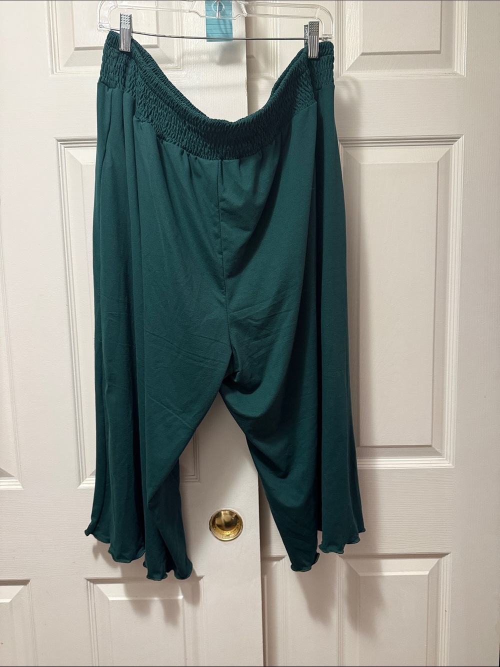 SHEIN Hunter Green Smocked-Waist Wide Leg capris